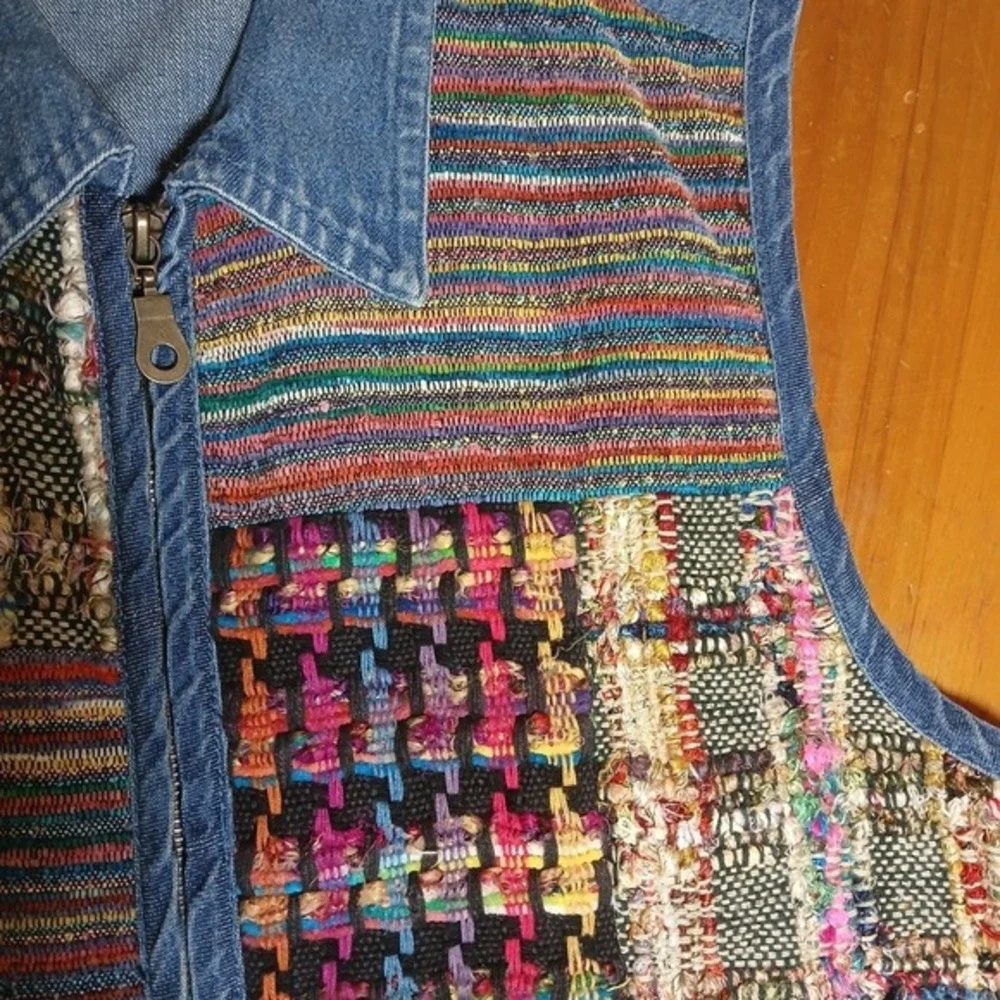 Vintage Denim Patchwork Vest Woven M granny core southwestern  cottage boho chic